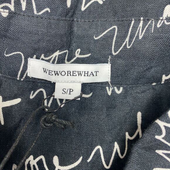 WeWoreWhat Black Scrip Print Cover Up Shirt Dress Small Linen New Beach Resort - Picture 4 of 12